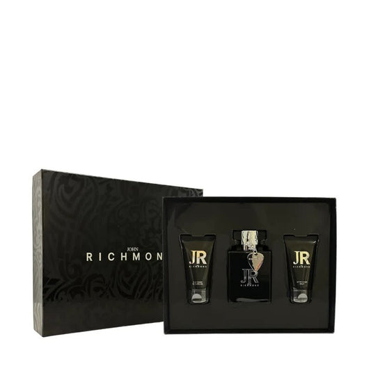 Coffret John Richmond : Eau de Parfum pour Homme, 100 ml + Gel Douche Nourrissant pour Homme, 50 ml + Baume Après-Rasage pour Homme, 50 ml
