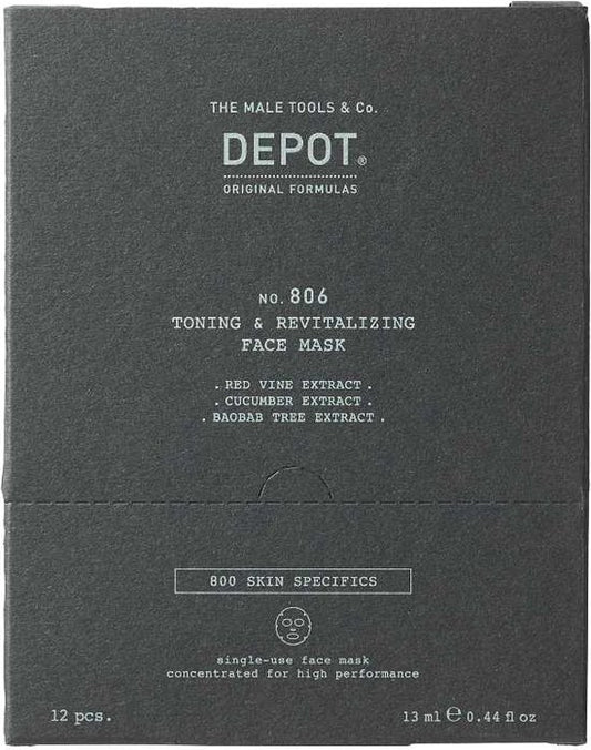 Set, Depot, 800 Skin Specifics No. 806, Hyaluronic Acid, Toning & Revitalizing, Sheet Mask, For Face, Day, 12 pcs, 13 ml