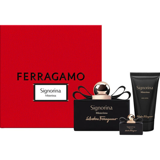 Coffret Salvatore Ferragamo : Signorina Misteriosa, Eau de Parfum, pour Femme, 50 ml + Signorina Misteriosa, Eau de Parfum, pour Femme, 5 ml + Signorina Misteriosa, Lait Corps Hydratant, 50 ml