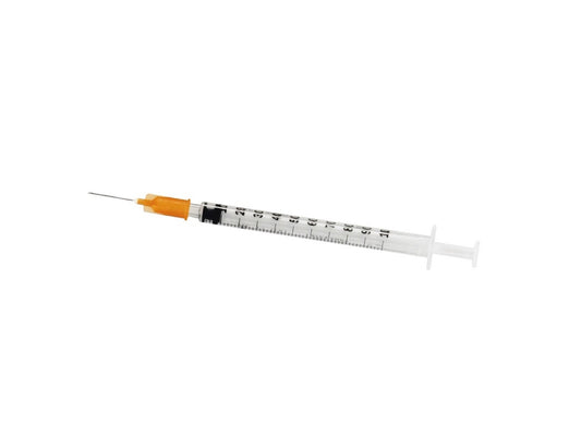 100 STUKS SPUIT MET NAALD INSULINESPUIT TUBERCULINE G25 1ML LATEXVRIJ GEMAAKT IN ITALIË. GEEN FTALATEN. NIET PYROGEN. 25 G x 5/8” 0,5 x 16
