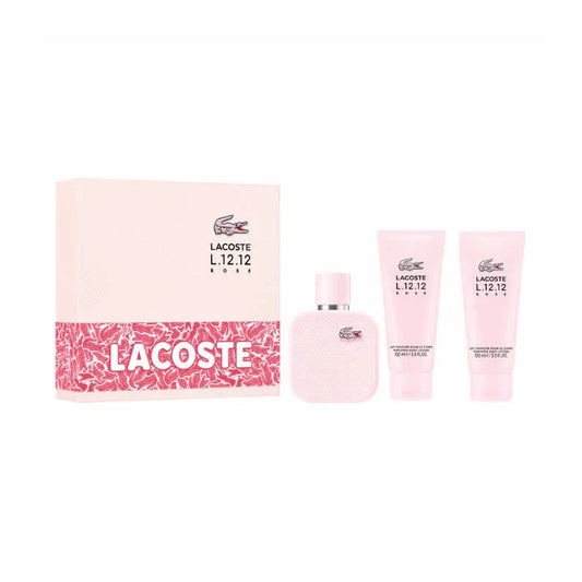 Lacoste L.12.12 Rose Eau De Parfum Spray 100ml Set 3 Pieces