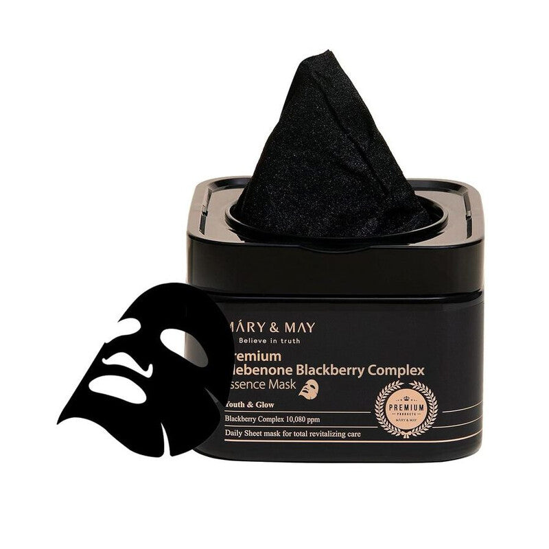 Mary and May, Premium Idebenone Blackberry Complex, Glowing, Sheet Mask, For Face, 20 pcs