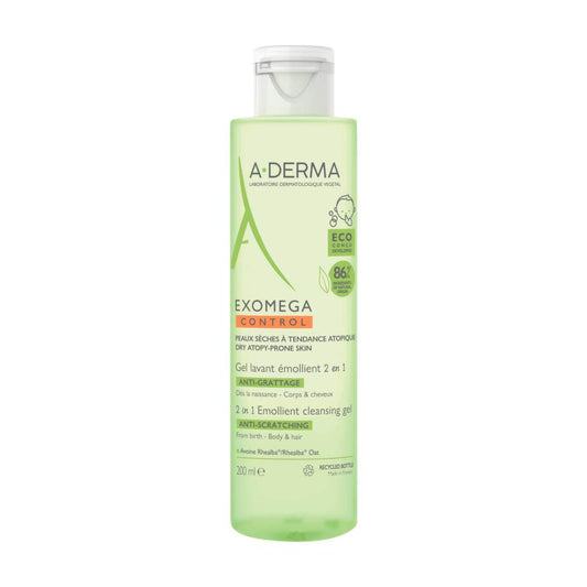 A-Derma, Exomega Control, Anti-Juckreiz & Beruhigend, Reinigungsgel, für Haar & Körper, 200 ml
