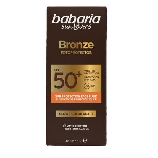 Babaria, Bronze Sonnenschutz, Feuchtigkeitsspendend, Sonnenfluid, Für das Gesicht, LSF 50+, 40 ml