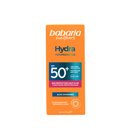 Babaria, Hydra Fotoprotector, Feuchtigkeitsspendend, Sonnenfluid, Für das Gesicht, LSF 50+, 40 ml