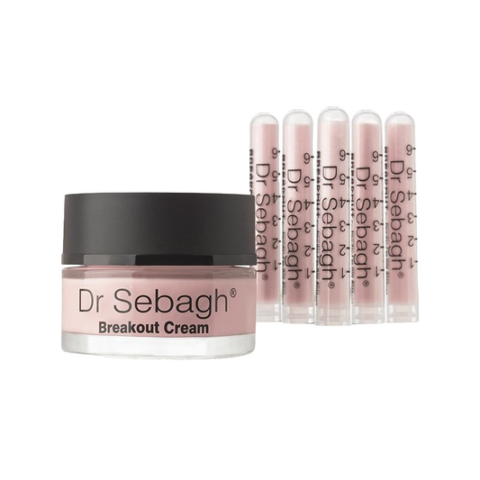 Breakout Set Dr Sebagh: Breakout, Anti-Akne, Puder-Tuben, 5 Stk., 1,95 g + Breakout, Beruhigende Tagescreme, für das Gesicht, 50 ml