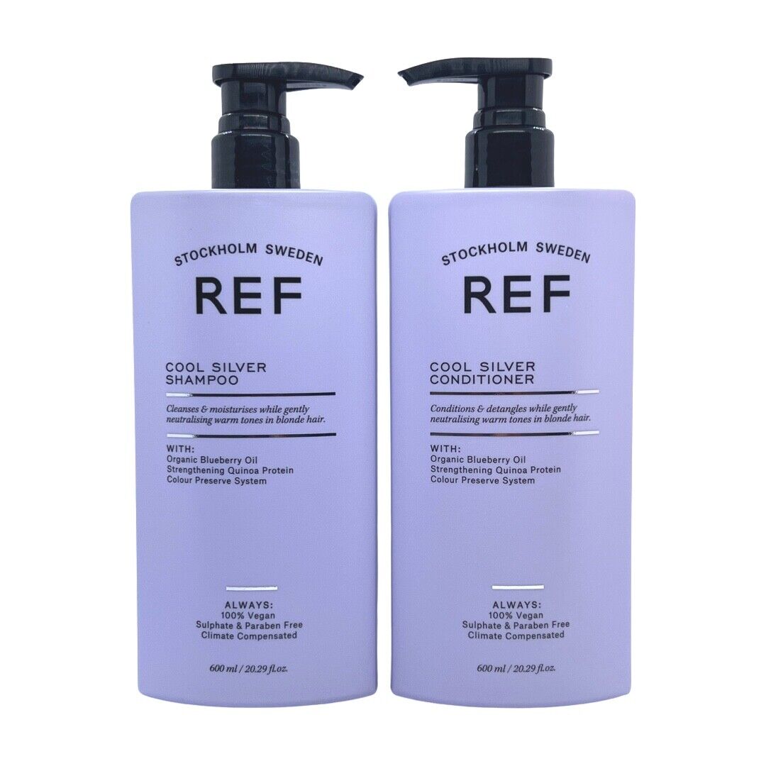 Cool Silver Set Ref Stockholm: Cool Silver, sulfatfrei, Haarspülung, neutralisiert warme Farbtöne, 600 ml + Cool Silver, sulfatfrei, Haarshampoo, neutralisiert warme Farbtöne, 600 ml