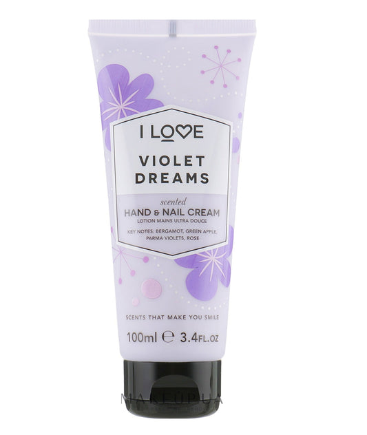 I Love, Signature Collection, Feuchtigkeitsspendende Hand- & Nagelcreme, Violet Dreams, 100 ml