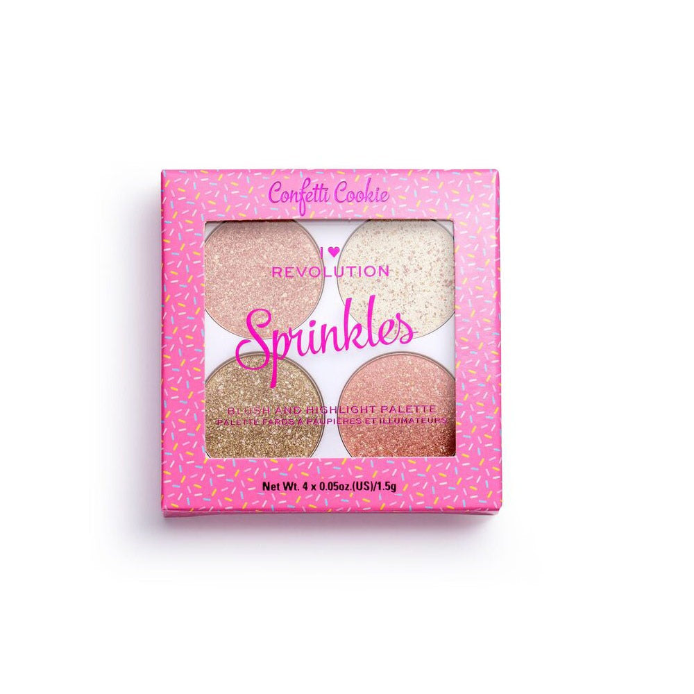 Makeup Revolution, I Heart Revolution, Vegan, Highlighter & Blush Palette 2-in-1, Confetti Cookie, 1,5 g