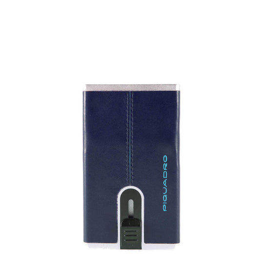 Piquadro, Blue Square, Leather Card Holder, Square Sliding System, Blue, Unisex