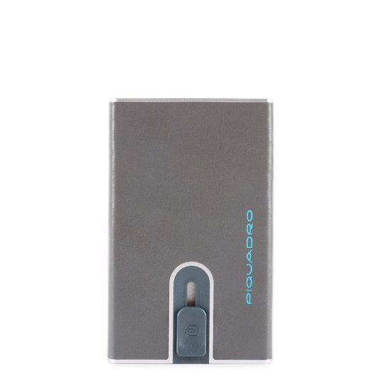Piquadro, Blue Square, Leather Card Holder, Square Sliding System, PP4825B2R-GR6, Grey, For Men