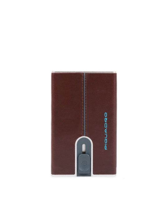 Piquadro, Blue Square, Leder-Kartenetui, quadratisches Schiebesystem mit Geldklammer, PP5358B2R, Mahagoni, für Herren