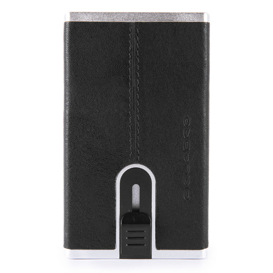 Piquadro, Black Square, Leather Card Holder, Square Sliding System, PP4825B3R-N, Black, For Men