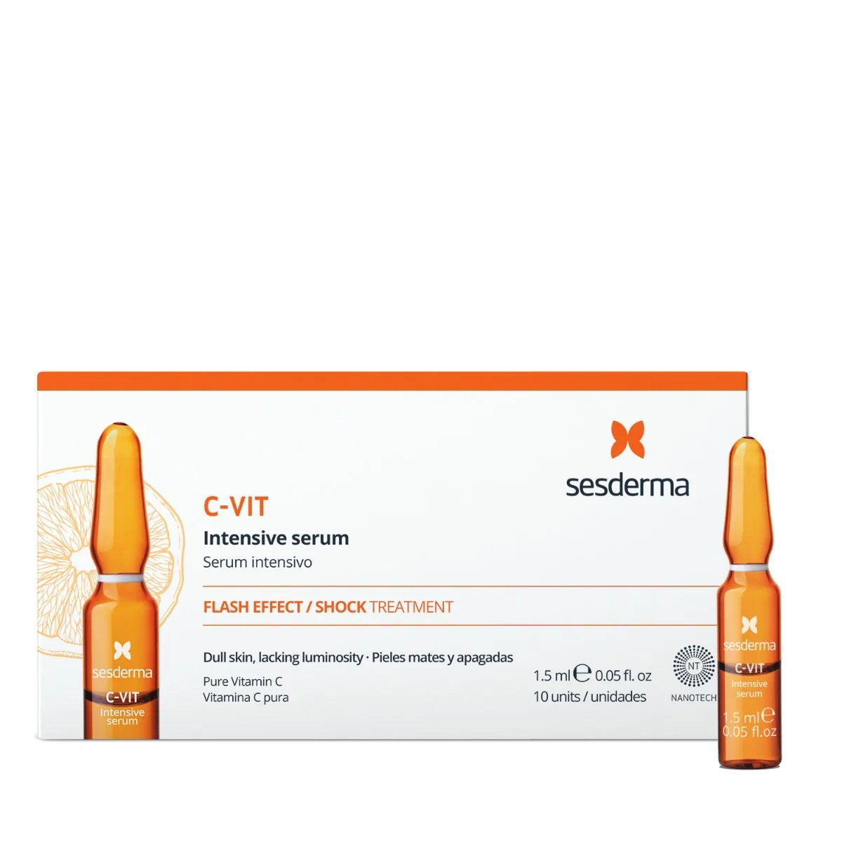Sesderma, C-Vit, Aufhellendes & Illuminierendes Serum, Tag & Nacht, Ampullen-Behandlung, bei fahler Haut, Elastizitäts- und Spannkraftverlust, für das Gesicht, für Damen, 10 Stk., 15 ml