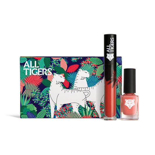 Set All Tigers: Natürlich & Vegan, Flüssiger Lippenstift, 683, Make Your Mark, 8 ml + Natürlich & Vegan, Vegan, Nagellack, 196, Take Your Chance, 11 ml