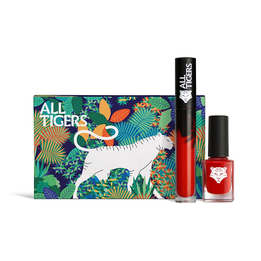 Set All Tigers: Natürlich & Vegan, Flüssiger Lippenstift, 888, Call Me Queen, 8 ml + Natürlich & Vegan, Veganer Nagellack, 298, Hit It Big, 11 ml