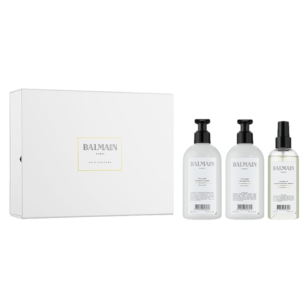 Set Balmain: Volume, Hair Shampoo, Hydrating, 300 ml + Volume, Hair Conditioner, Moisturizing, 300 ml + Volume, Hair Spray Treatment, Conditioning, 200 ml + Balmain, Scalp Brush