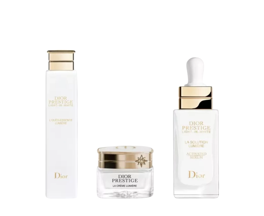Set Christian Dior: Prestige Light-In-White, Illuminating, Serum, For Face, 30 ml + Prestige Light-In-White, Illuminating, Cream, For Face, 30 ml + Prestige L'Oleo-Essence Lumiere, Brightening, Peeling Lotion, 15 ml
