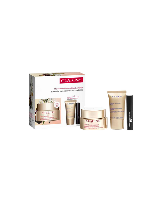 Set Clarins: Nutri-Lumiere, Anti-Ageing, Day, Cream, For Face, 50 ml + Nutri-Lumiere, Anti-Ageing, Night, Cream, For Face, 15 ml + Wonder Volume, Volumising, Mascara, Black, 3 ml *Miniature