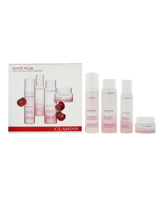 Set Clarins: White Plus, Hydrating, Day, Emulsion, For Face, 75 ml + White Plus, Brightening, Cleansing Foam, 150 ml + White Plus, Brightening, Lotion, For Face, 200 ml + White Plus, Brightening, Gel Mask, For Face, 50 ml