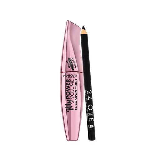 Deborah-Set: 24H Extra, Gel-Eyeliner, Schwarz, 1,5 g + My Power, wasserfeste Volumen-Mascara, Schwarz, 14 ml
