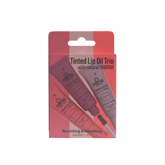 Set Dr. PawPaw: Getöntes, pflegendes Lippenöl, Coral Crush, 8 ml + Getöntes, pflegendes Lippenöl, Berry Kiss, 8 ml + Getöntes, pflegendes Lippenöl, Nude Pout, 8 ml