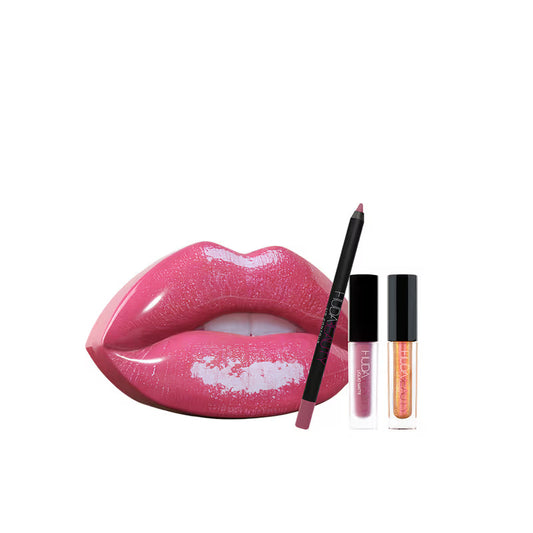 Heartbreaker Set Huda Beauty: Huda Beauty, Matte, Liquid Lipstick, 1.9 ml *Miniature + Huda Beauty, Lip Liner, 1.2 g + Lip Strobe, Liquid Lipstick, 2 ml *Miniature