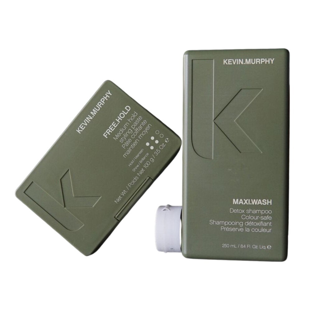 Kevin Murphy Set: Maxi Wash, Haarshampoo, für Feuchtigkeit, 250 ml + Free Hold, Lanolin-Wachs, Haarstyling-Wachs, für Styling, mittlerer Halt, 100 g