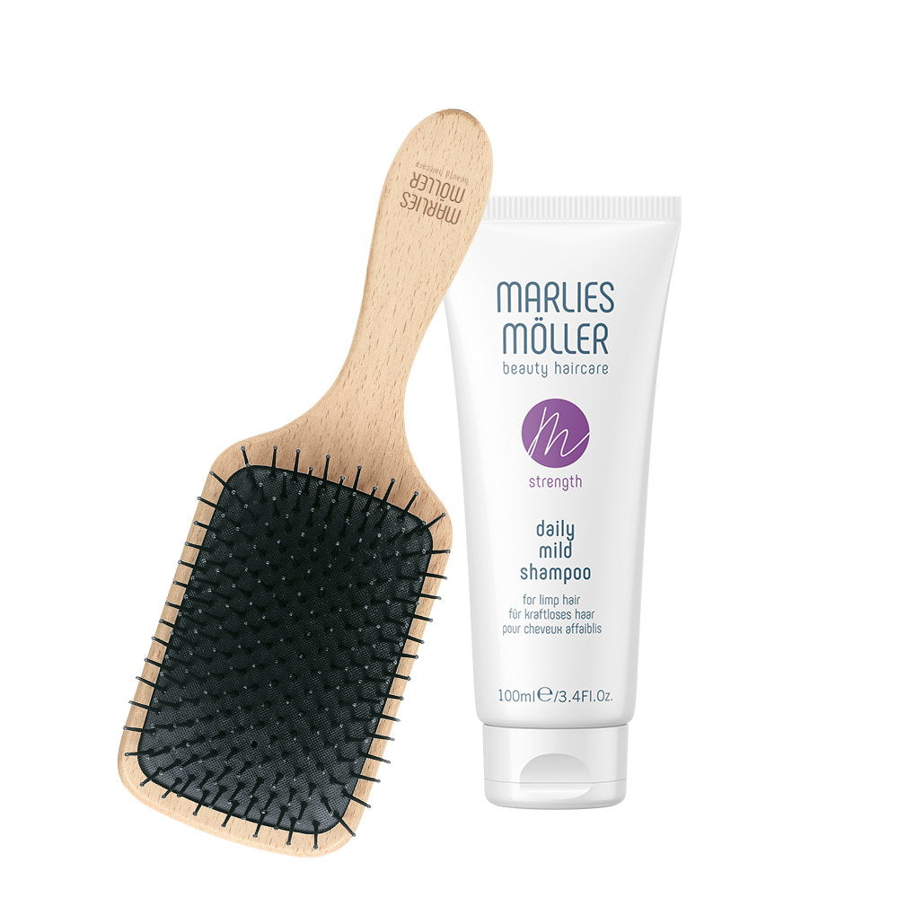Set Marlies Möller: Marine Moisture, Kopfhautbürste + Daily Mild, silikonfrei, Haarshampoo, Tiefenreinigung, 100 ml