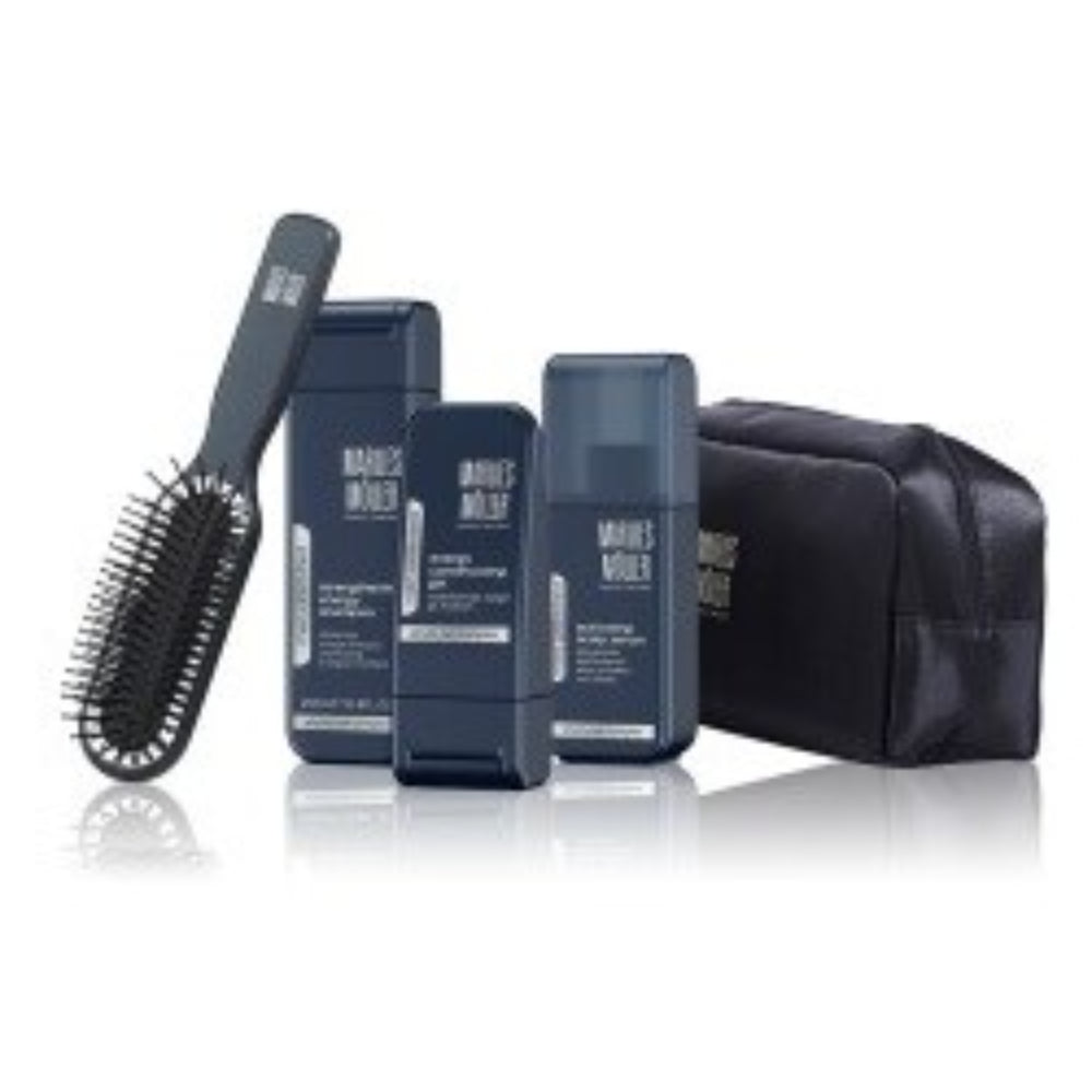 Set Marlies Moller: Marlies Moller, Haarstyling-Gel, Flexibler Halt, 100 ml + Marlies Moller, Haarshampoo, Energizing, 200 ml + Marlies Moller, Paddel-Haarbürste