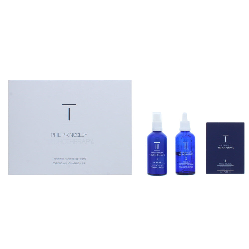 Philip Kingsley Set: Trichotherapy, Eisen & Biotin, Haarergänzungsmittel, gesundes Haar, 90 + Tricho 7, Haarspray, für Volumen, 100 ml + Trichotherapy, Haarspray, für Volumen, 100 ml