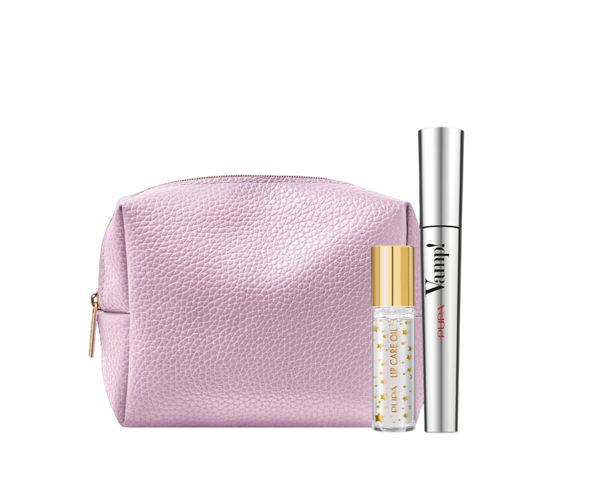 Pupa Vamp! Set: Vamp!, Extra Volume Mascara, Schwarz, 9 ml + Vamp!, Nährendes Lippenöl, 9,5 ml