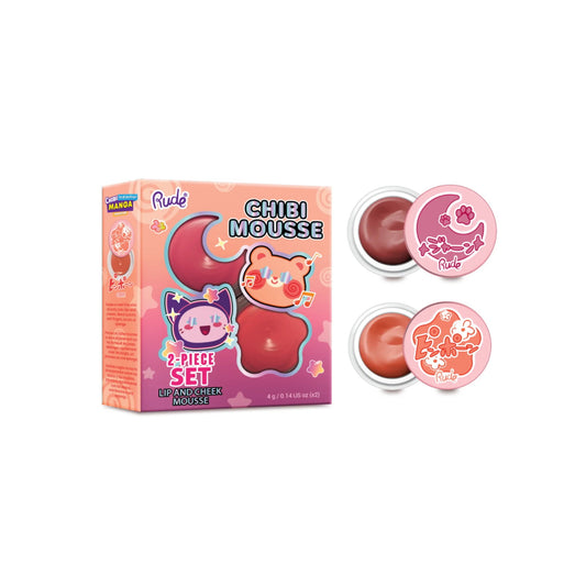 Set Rude Cosmetics: Chibi Mousse, Lippen- & Wangenbalsam 2-in-1, Tada!, 4 g + Chibi Mousse, Lippen- & Wangenbalsam 2-in-1, Fuzzy, 4 g