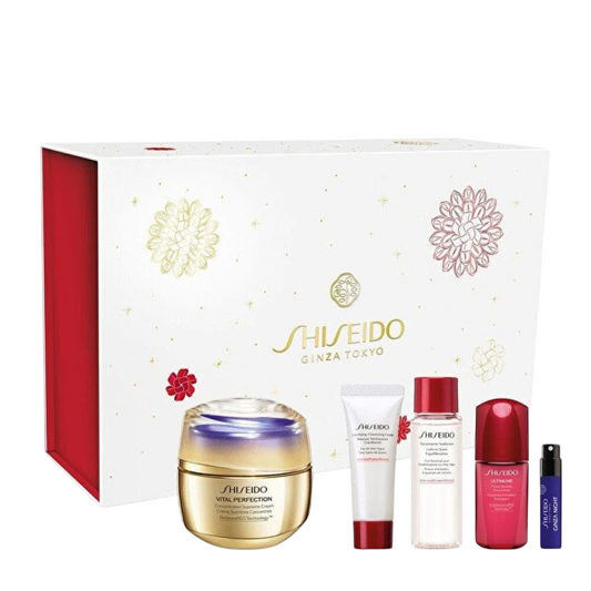 Set Shiseido: Internal Power Resist, Nourishing & Revitalizing, Lotion, For Face, 30 ml + Ultimune Power Infusing, Serum, For Face, 10 ml + Vital Perfection, Uplifting & Firming, Cream, Face, 50 ml + Benefiance, Cleansing, Cleansing Foam, 15 ml + Ginza Ni