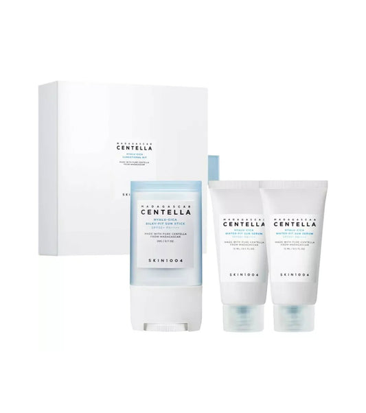 Madagascar Centella Hyalu-Cica Sunsational Set Skin1004: Hyalu-Cica, Sonnenstift, LSF 50+, 20 ml + Duo-Set, Hyalu-Cica, feuchtigkeitsspendend & schützend, vor dem Sonnenbad, Serum, für das Gesicht, LSF 50, 2 Stk., 100 ml
