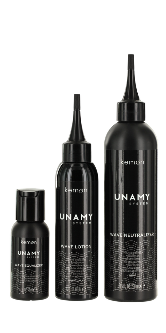 Unamy System Wave Set Kemon: Wave Equalizer, Hair Treatment Lotion Mask, 50 ml + Wave Lotion, Hair Treatment Lotion Mask, 150 ml + Wave Neutralizer, Hair Treatment Lotion Mask, 250 ml